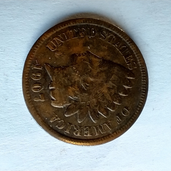 1907 United States"Indian Head" penny - Picture 2 of 3